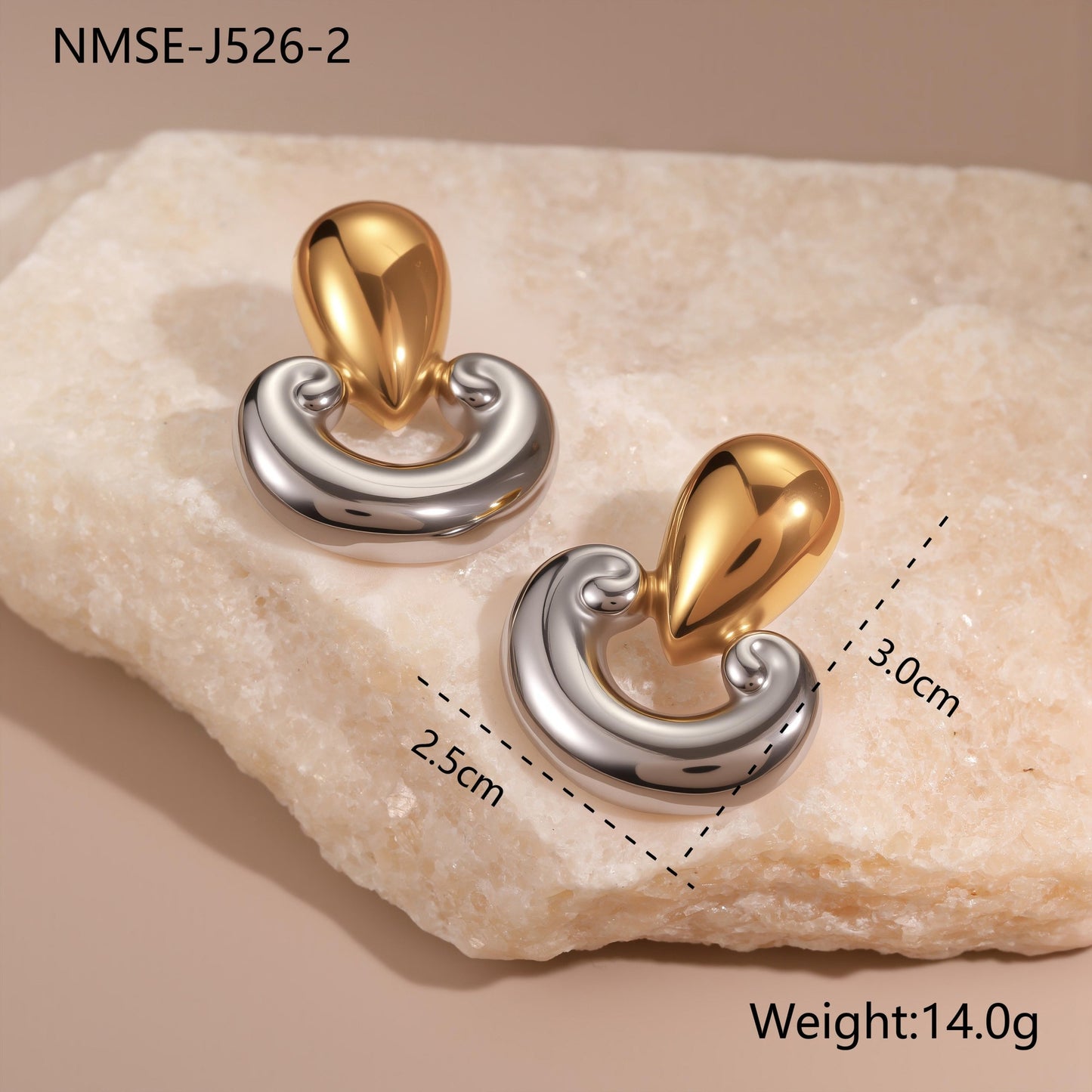 Pendientes de mujer de acero inoxidable con diseño geométrico y de gota de agua, chapados en oro de 18 quilates y plata.