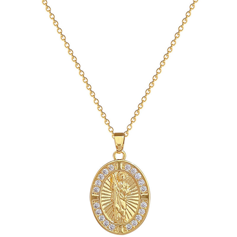 Collana con ciondolo a forma di uovo geometrico di lusso con strass per donna e uomo, in acciaio inossidabile, catena delicata per clavicola