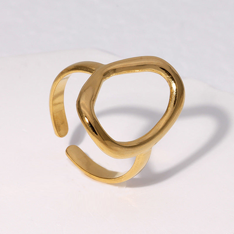 Minimalist Geometric Titanium Steel Adjustable Open Ring for Women with Irregular Shape and Plated Finish