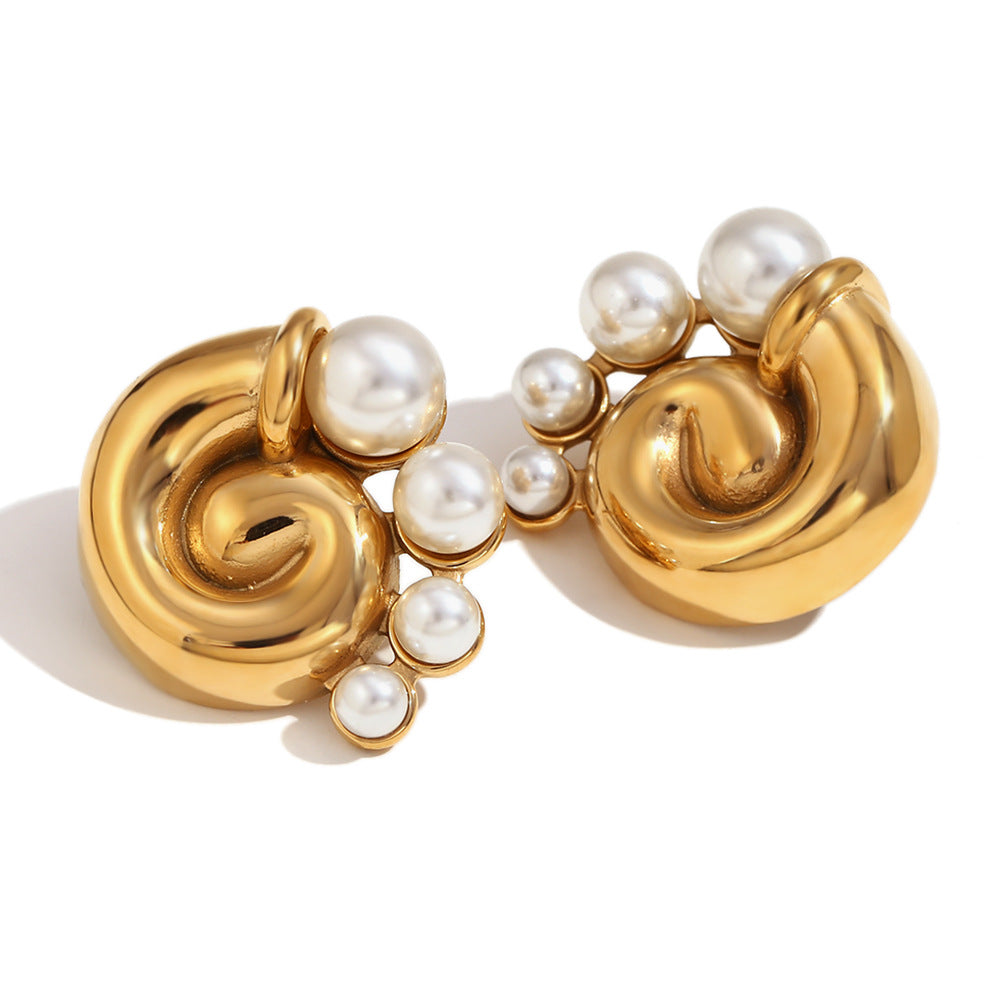 Orecchini geometrici da donna in acciaio inossidabile ispirati al vintage con placcatura in oro 18 carati e perle coltivate