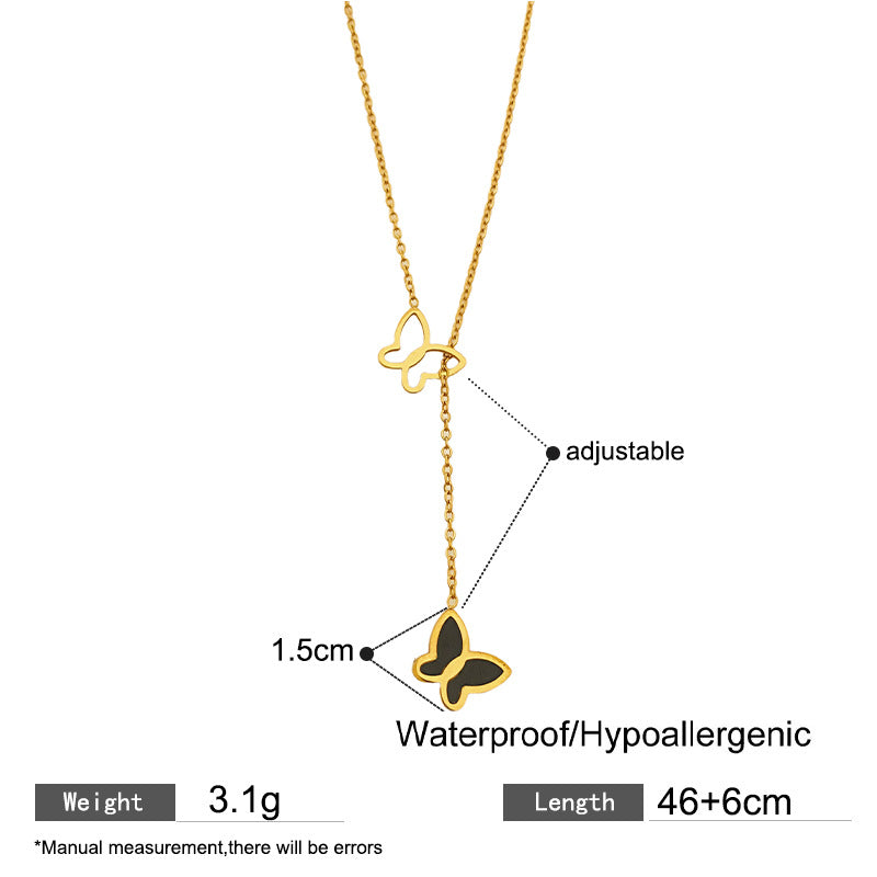 Vintage Gold Plated Butterfly Titanium Steel Necklace Adjustable Collarbone Chain Unisex