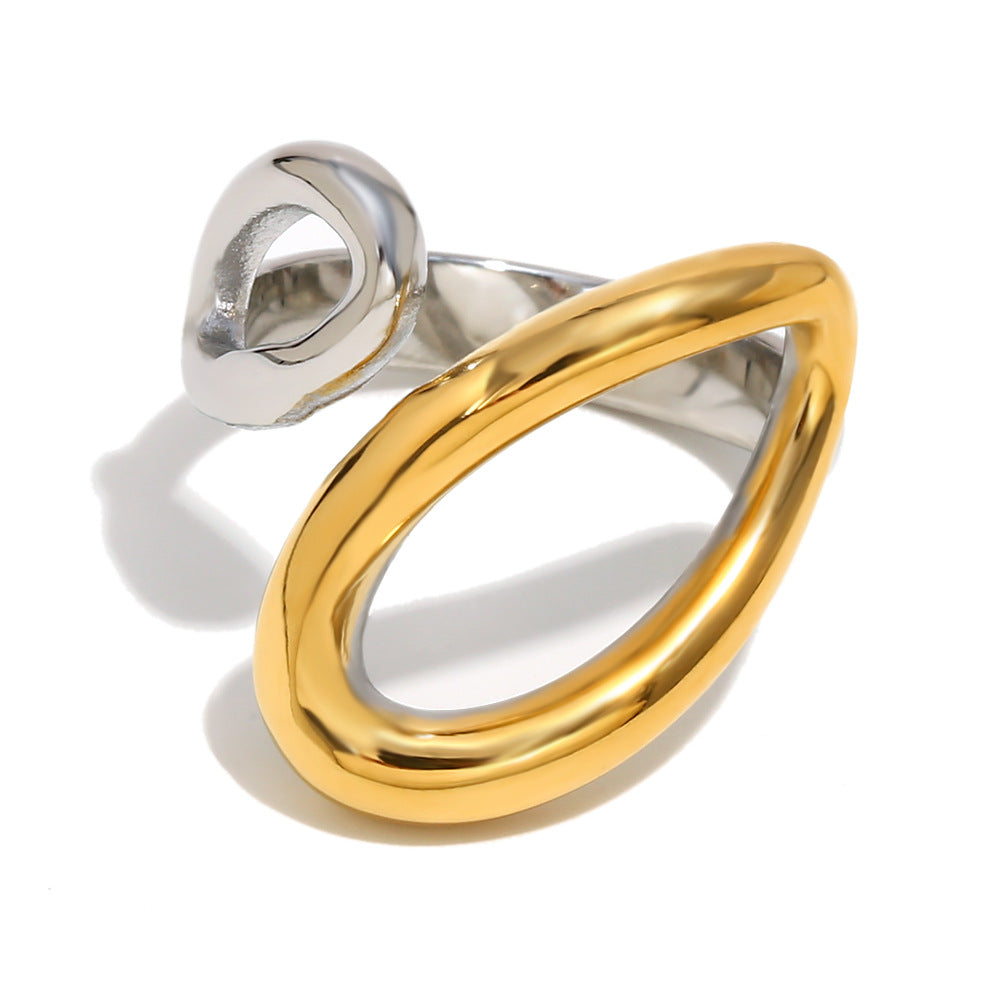 Minimalist Geometric Two-Tone Stainless Steel Ring with 18K Gold Plating for Women