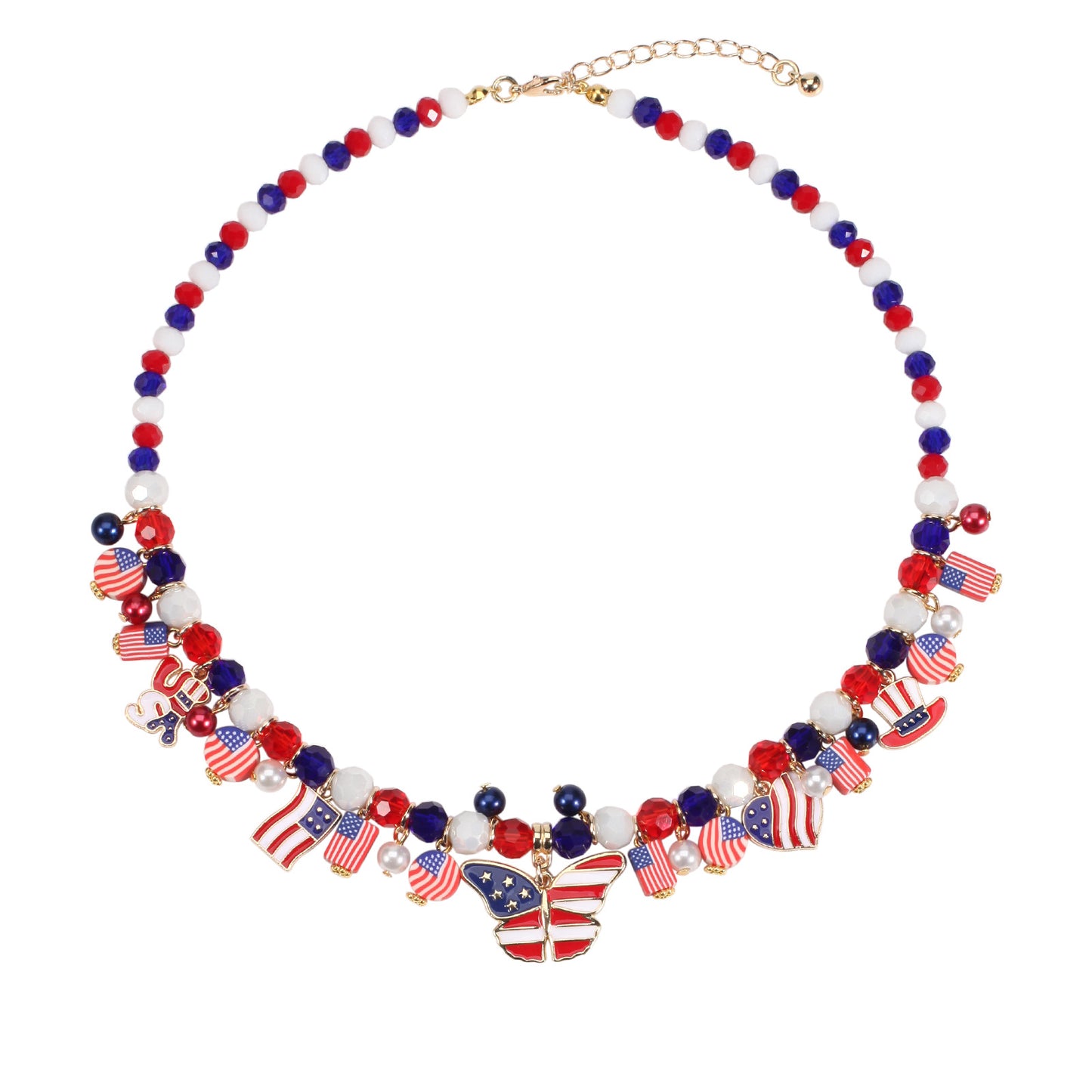 Patriotic Heart Star Butterfly Pendant Necklace Zinc Alloy Unisex Jewelry
