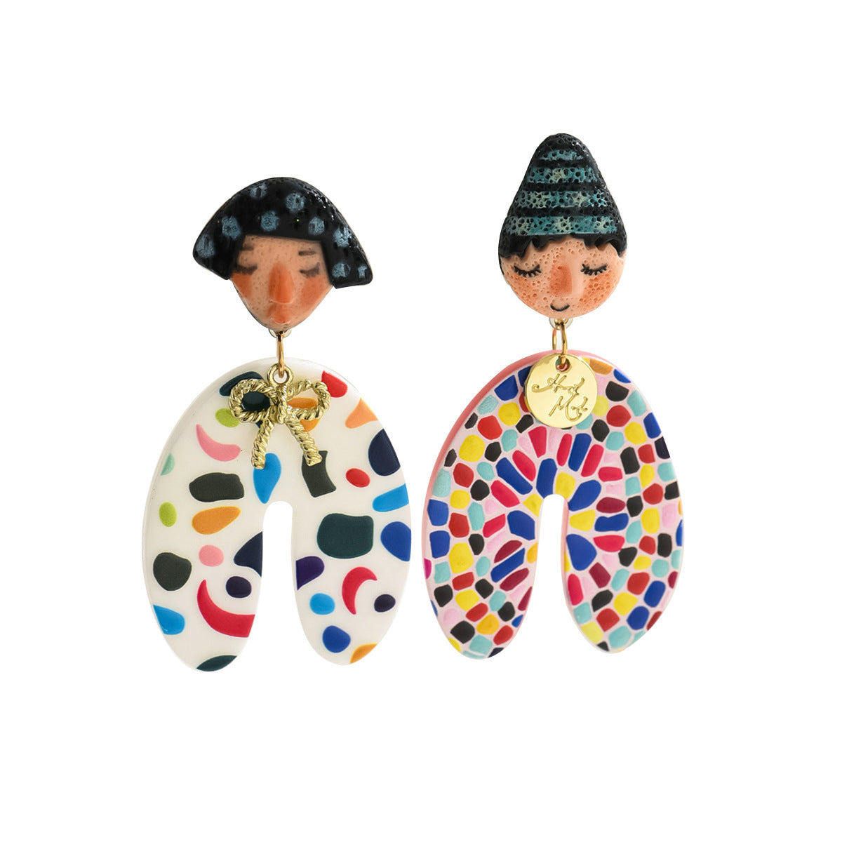 Cartoon Character Acrylic Stud Earrings with Indigenous Doll Design Unisex Fashion Jewelry