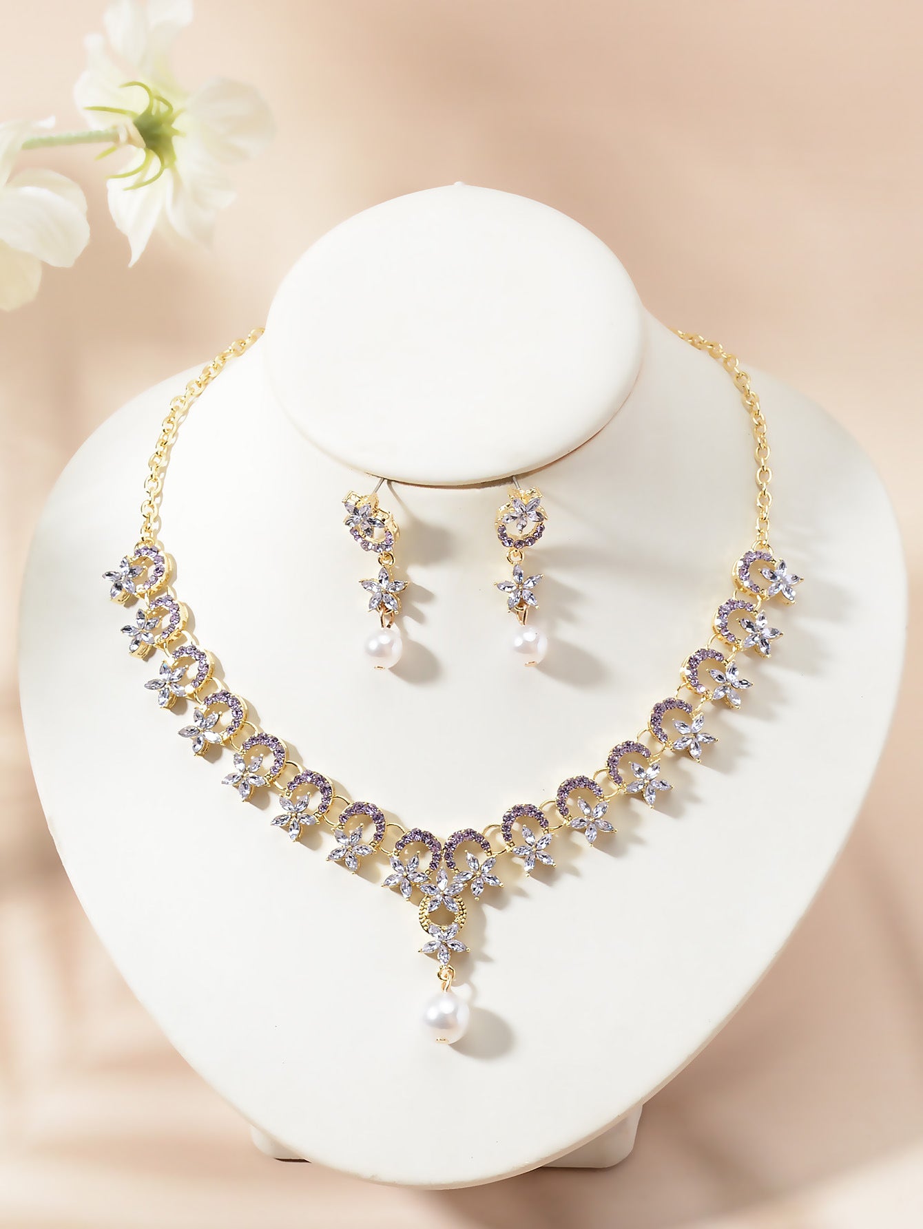 Set collana e orecchini a pendente a stella e luna in strass di lusso elegante, gioielli placcati per donna, matrimonio, festa