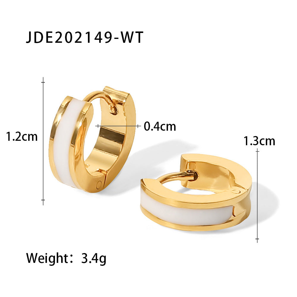 Minimalist Geometric Stainless Steel Earrings with 18K Gold Plating and Colorful Enamel Finish for Women