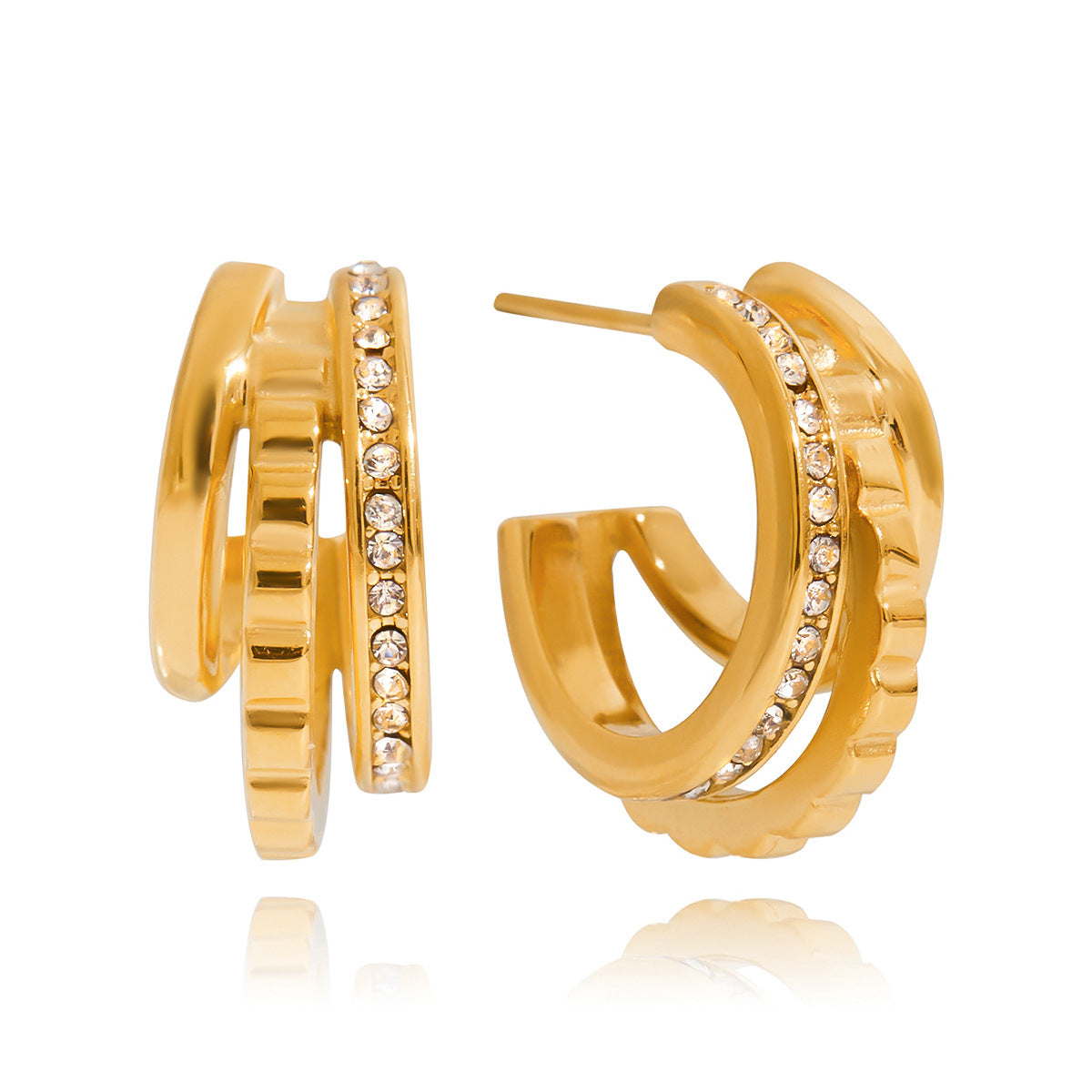 Aretes de tuerca geométricos de acero inoxidable con diamantes de imitación para mujer, con acabado chapado, joyería de oreja minimalista de lujo