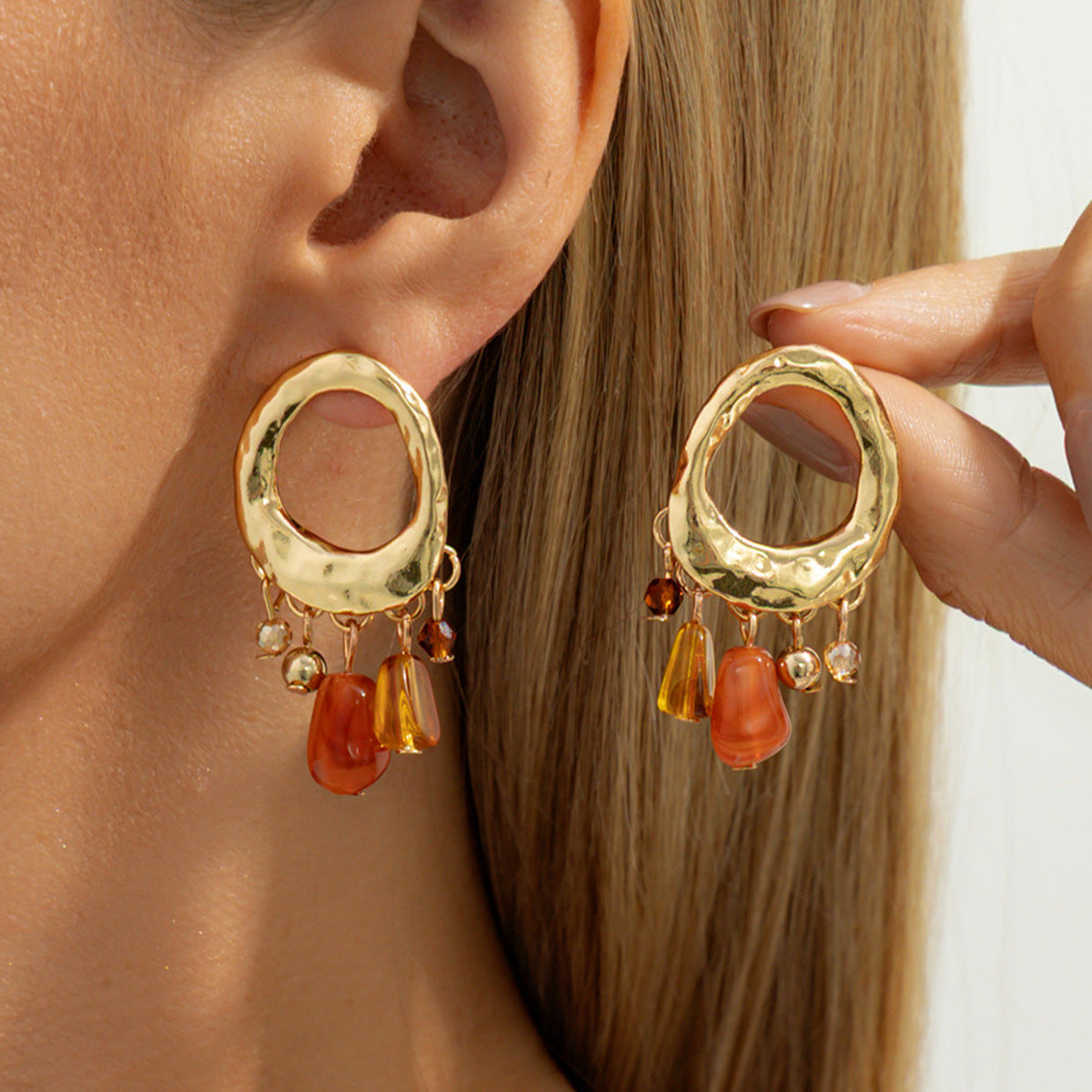 Minimalist Luxury Geometric Teardrop Oval Zinc Alloy Plated Resin Earrings for Women