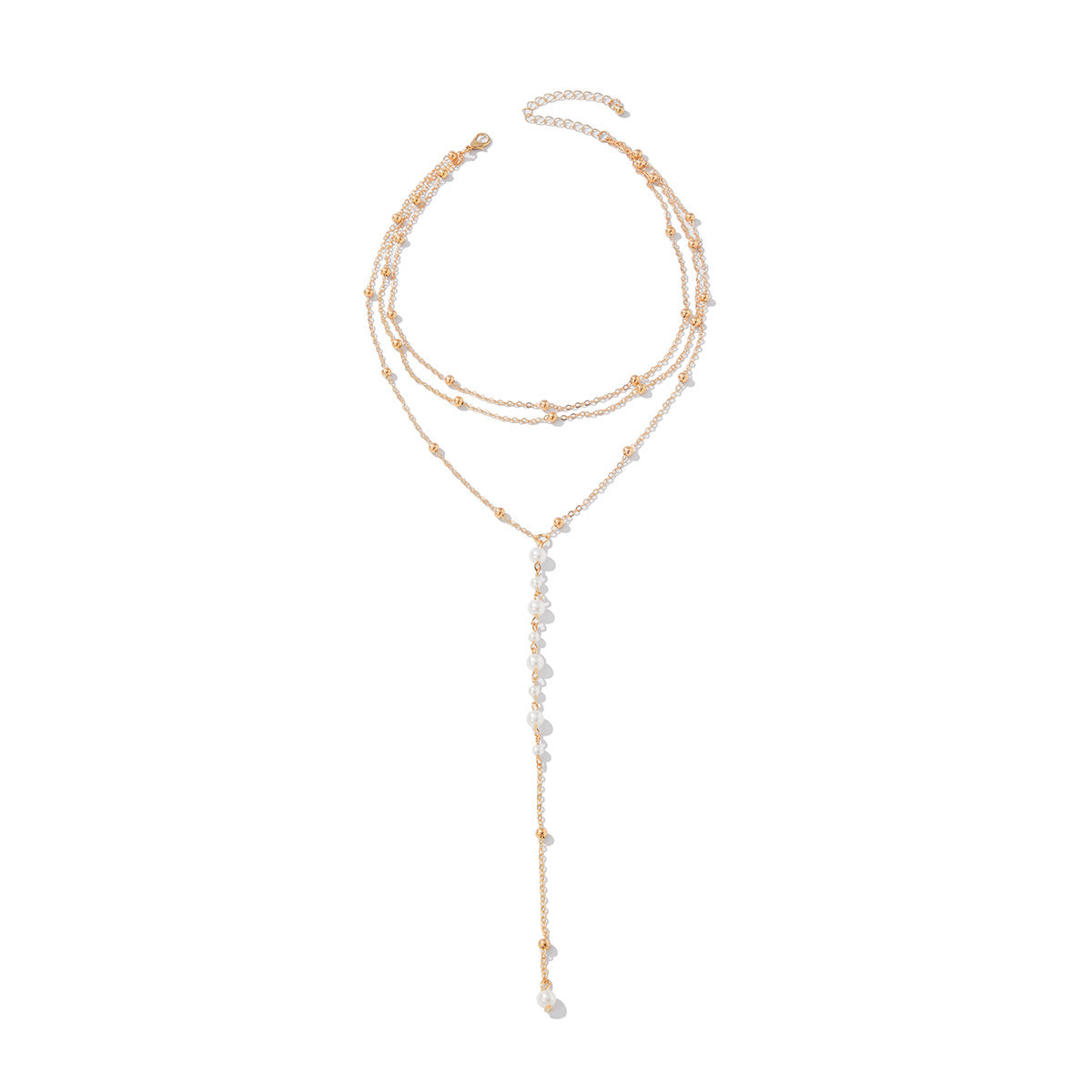Minimalist Elegant Geometric Brass Plated Pearl Tassel Y-Necklace for Women