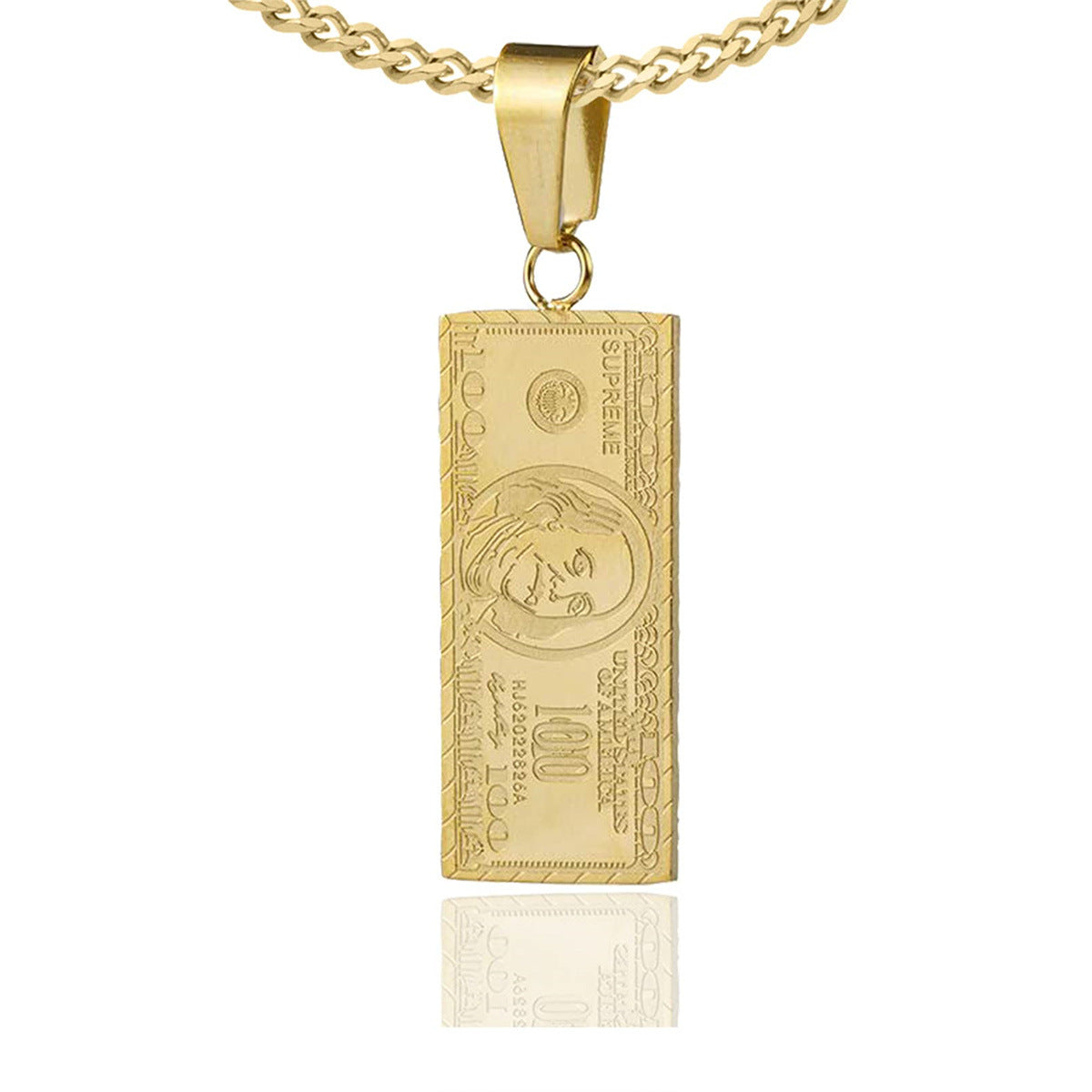 Personalized Geometric Dollar Bill Pendant Stainless Steel Necklace for Men with Plated Finish