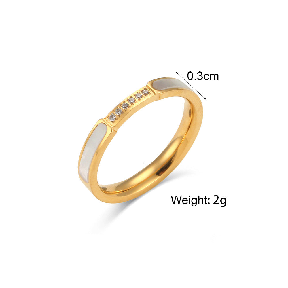 Minimalist Geometric Titanium Steel Ring with Gold Plating and Shell-Inspired Design for Women