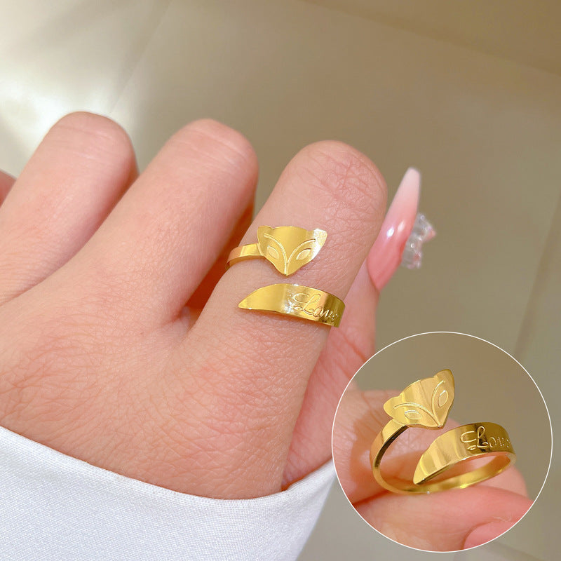 Anello Minimalista Volpe in Acciaio al Titanio per Uomo e Donna con Finitura Lucida Fascia Regolabile per Dito Indice