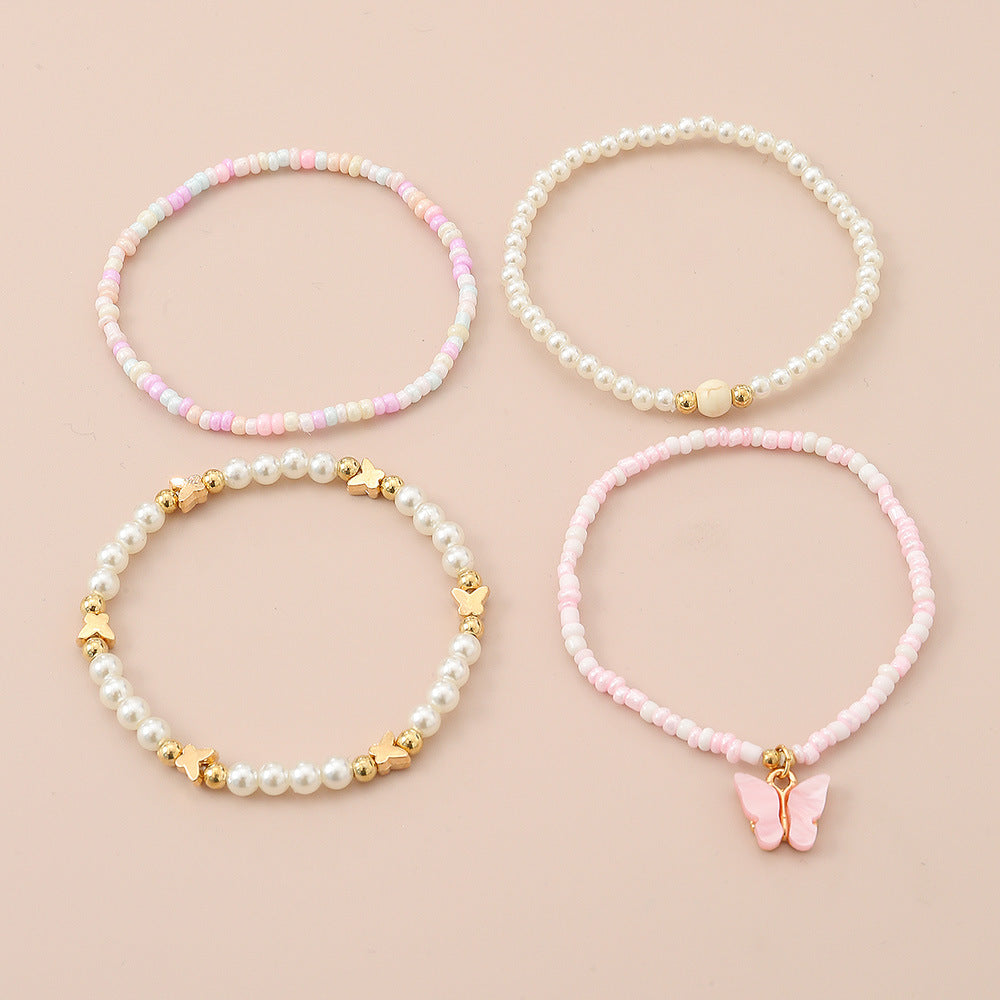 Tobillera de Perlas en Forma de Mariposa Minimalista para Niñas con Diseño Tejido a Mano y Acento de Estrella