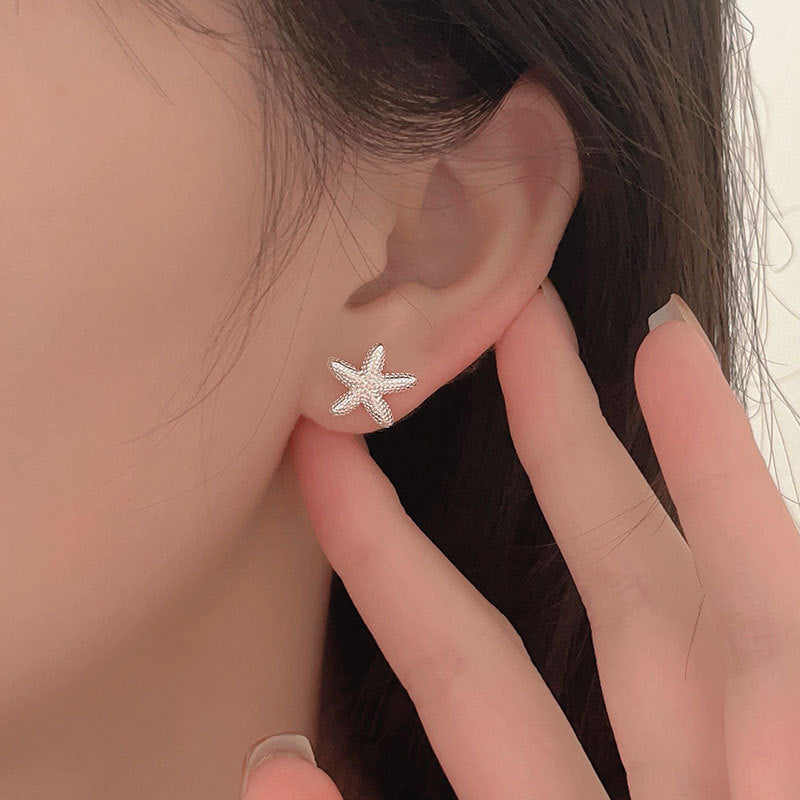 Minimalist Starfish and Seashell Stud Earrings for Women in 925 Sterling Silver with Plated Finish