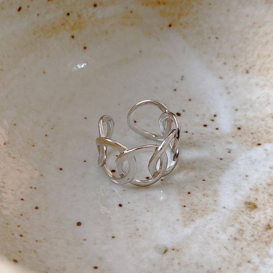925 Sterling Silver Geometric Round Polished Open Ring