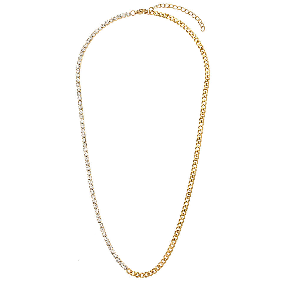 Collana da donna placcata in acciaio inossidabile con zirconi cubici, design geometrico minimalista e alla moda