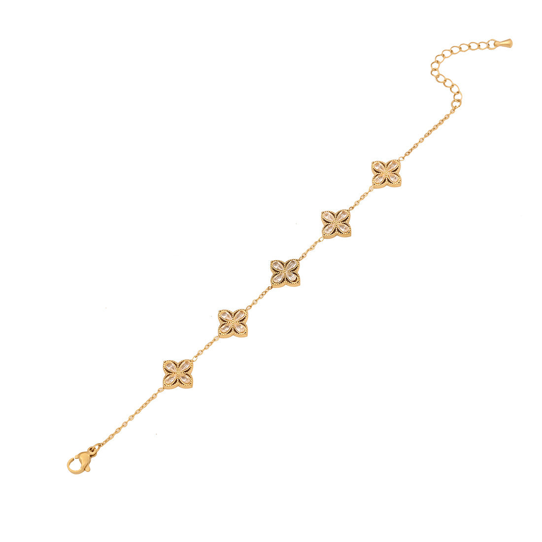 Bracciale da donna stile OL con fiore di zirconi in acciaio inossidabile con finitura placcata