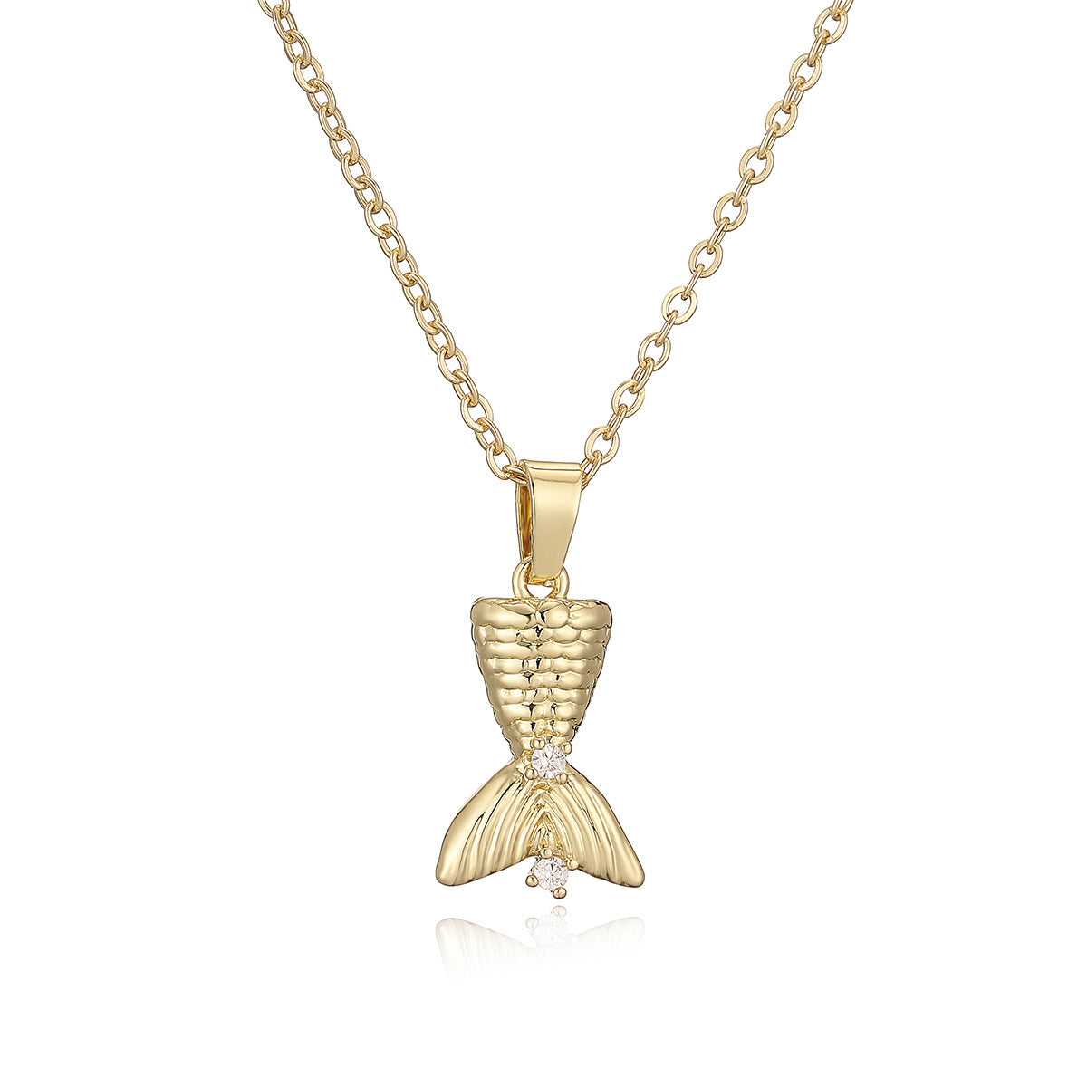 Collana Pendente Coda di Pesce Geometrica Minimalista da Donna in Ottone con Placcatura in Oro Vero, Catena Delicata per Clavicole