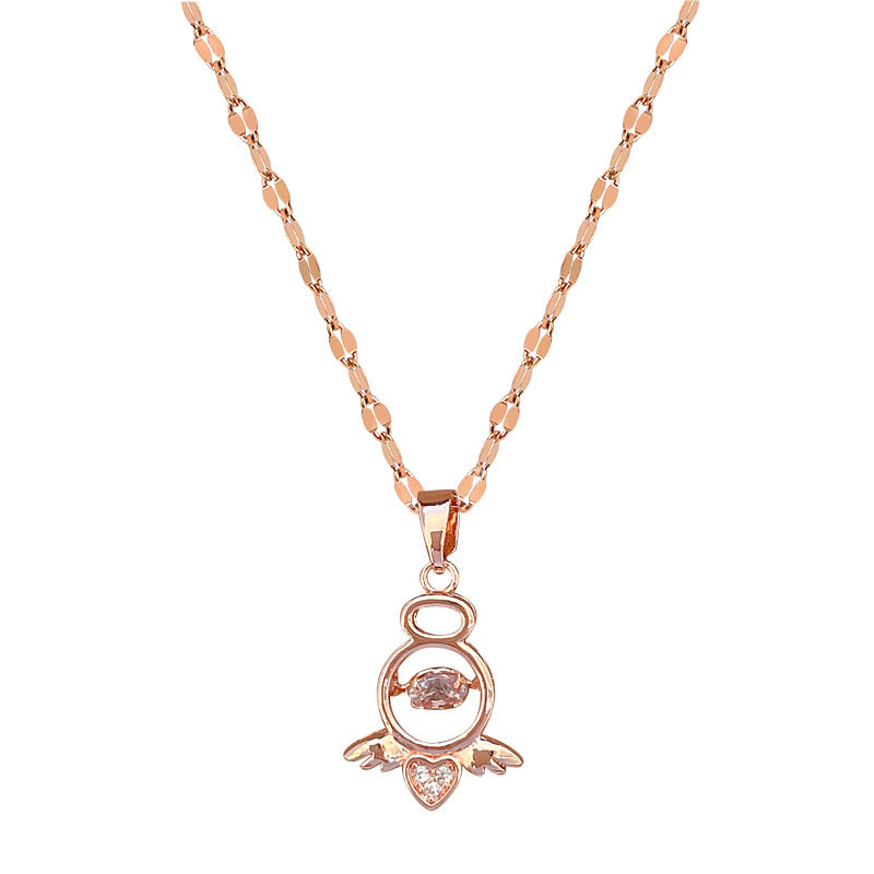 Elegante Collar con Colgante de Ángel para Mujer y Hombre con Forma Geométrica, Cadena de Acero Inoxidable, Motivo Lunar, Gargantilla de Lujo Ligera