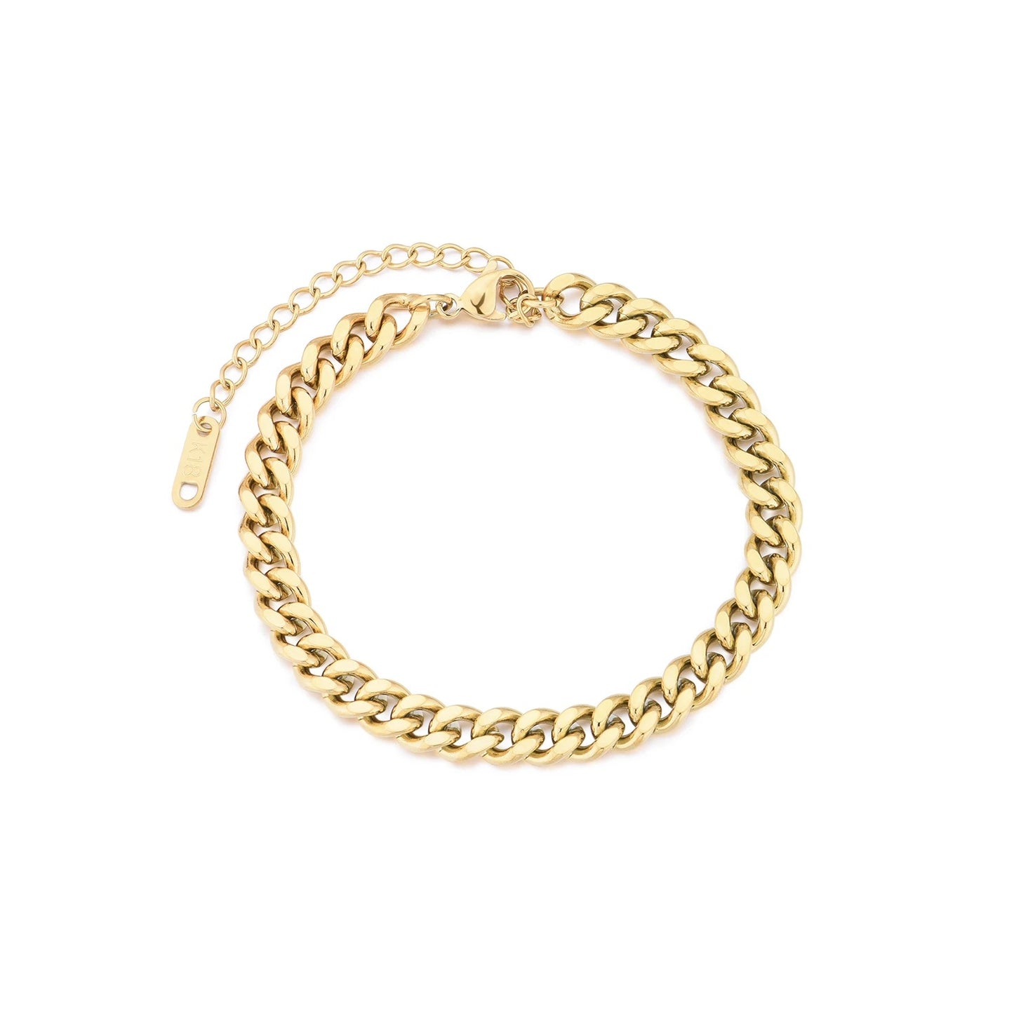 Ins Style Geometric 18K Gold Plated Stainless Steel Miami Cuban Chain Bracelet for Women