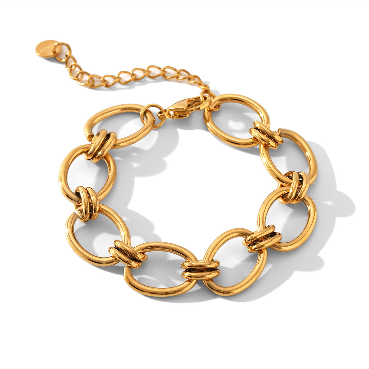 Bracciale a maglie a O geometrico minimalista in acciaio inossidabile placcato oro da donna