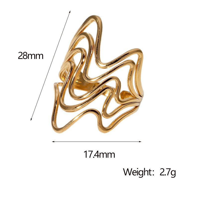 Minimalist Geometric Line Irregular Index Finger Ring in Stainless Steel with Plated Finish for Women