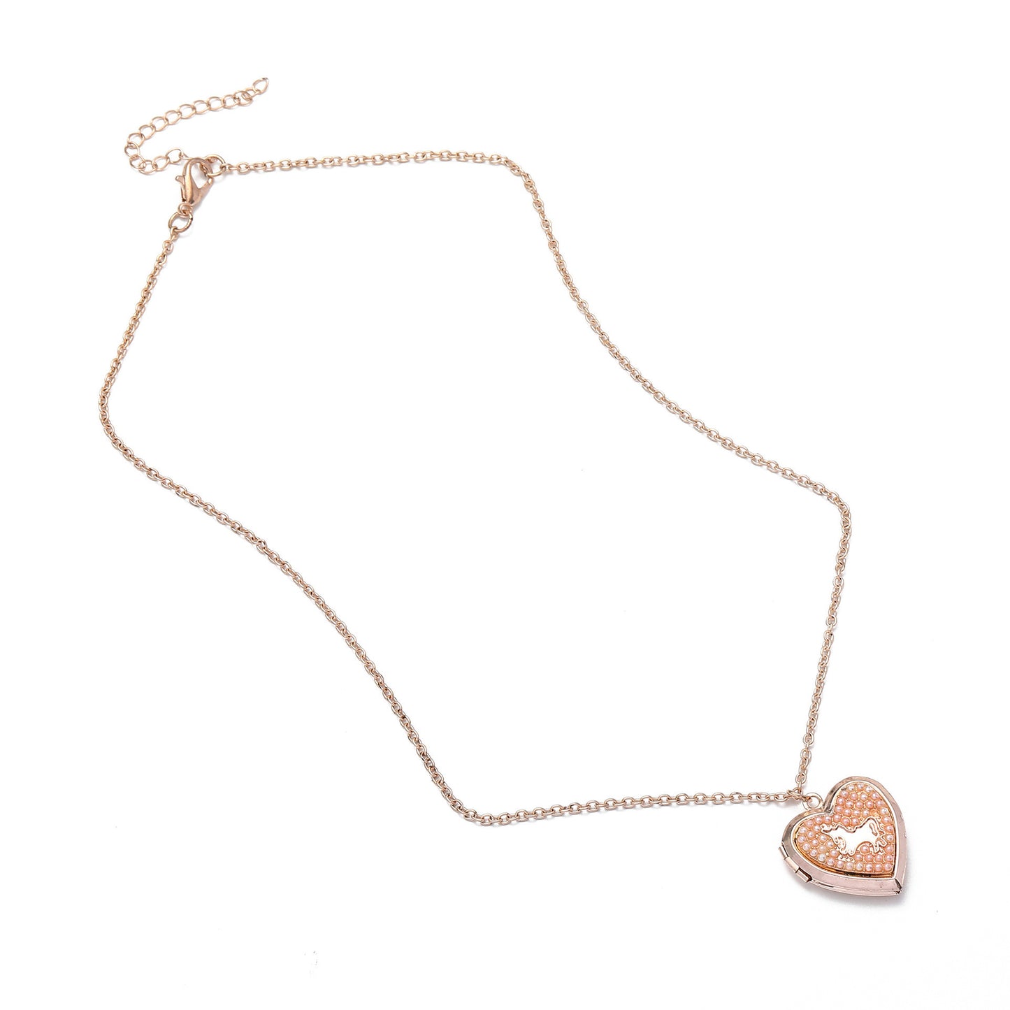 Collar con colgante en forma de corazón estilo dibujo animado para niños, cadena de aleación con incrustaciones de perlas, diseño de relicario que se abre