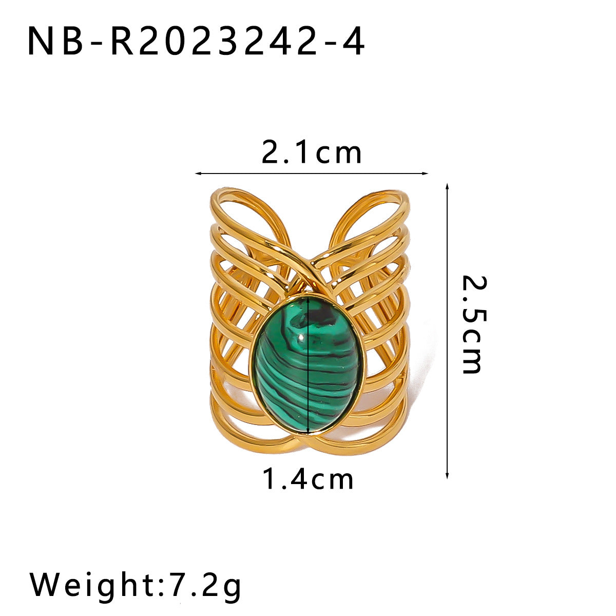 Anello geometrico in acciaio inossidabile stile vintage con placcatura in oro 18 carati e intarsio in pietra naturale da donna