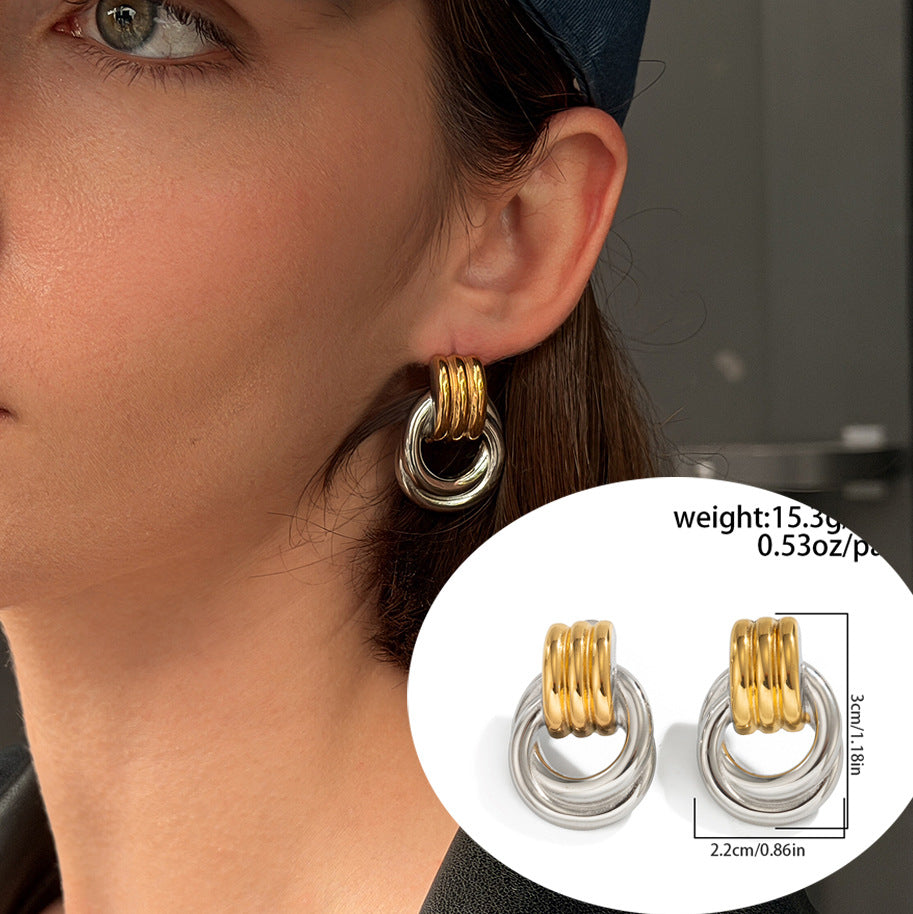 Minimalist Geometric Round Stainless Steel PVD Gold Plated C-Shaped Hoop Earrings for Women