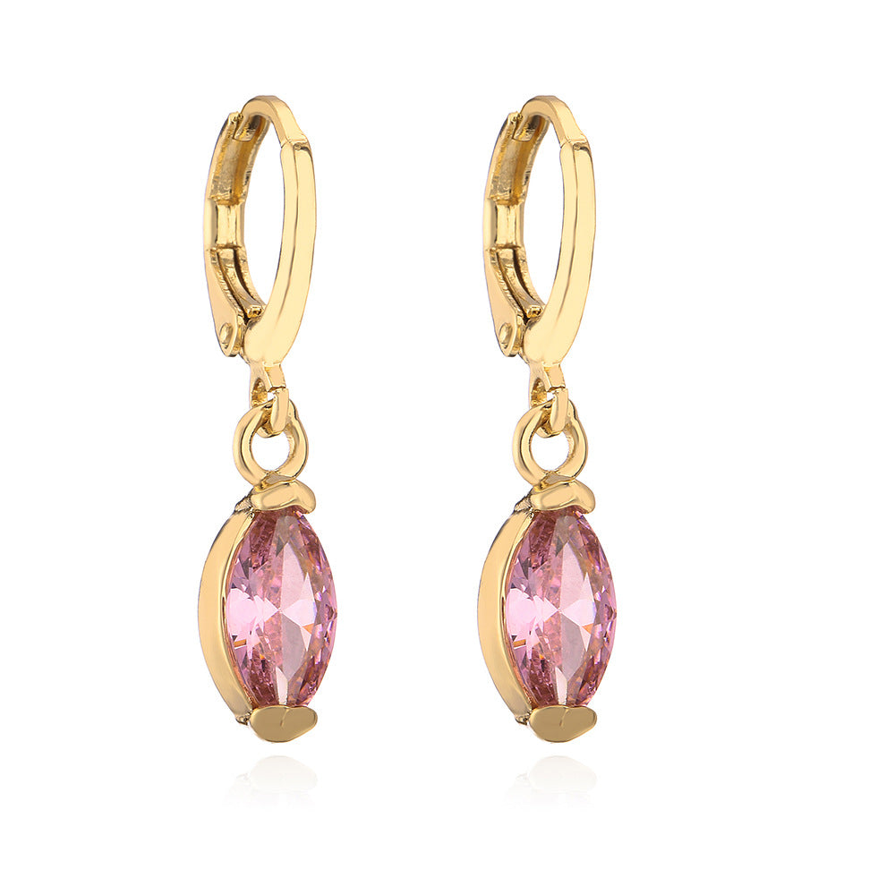 Minimalist Geometric Copper Earrings with 18K Gold Plating and Zircon Inlay for Women