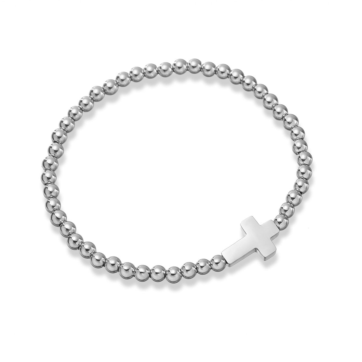 Minimalist Cross Pendant Beaded Bracelet for Women in Stainless Steel with 18K Gold Plating