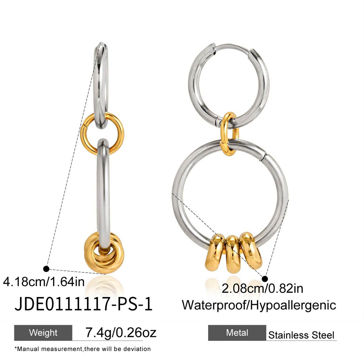 Gold Plated Stainless Steel Round Geometric Hoop Earrings for Women