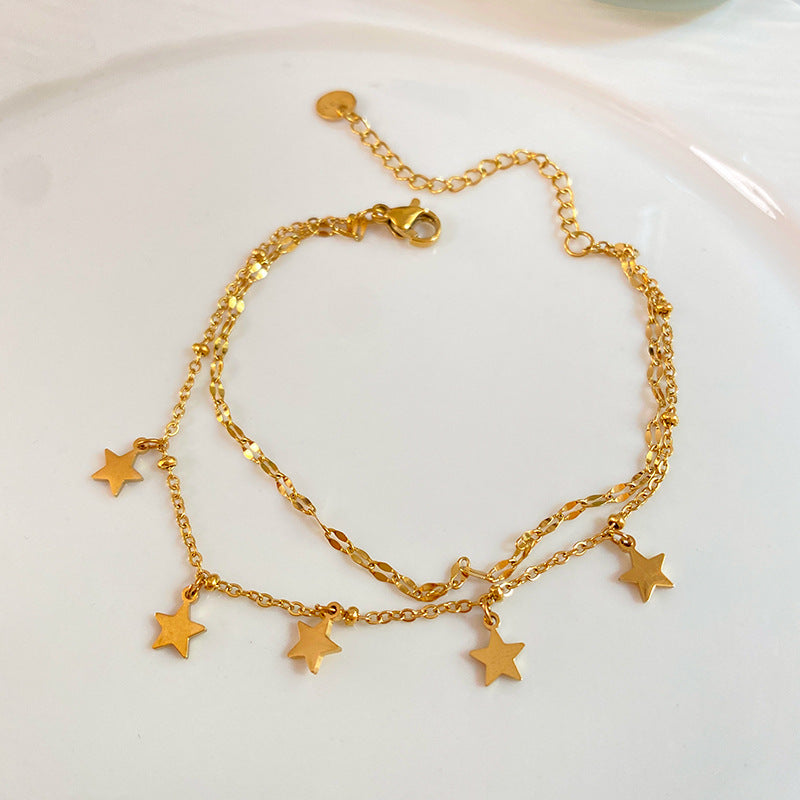 Vintage Gold Plated Titanium Steel Star Necklace Bracelet Set