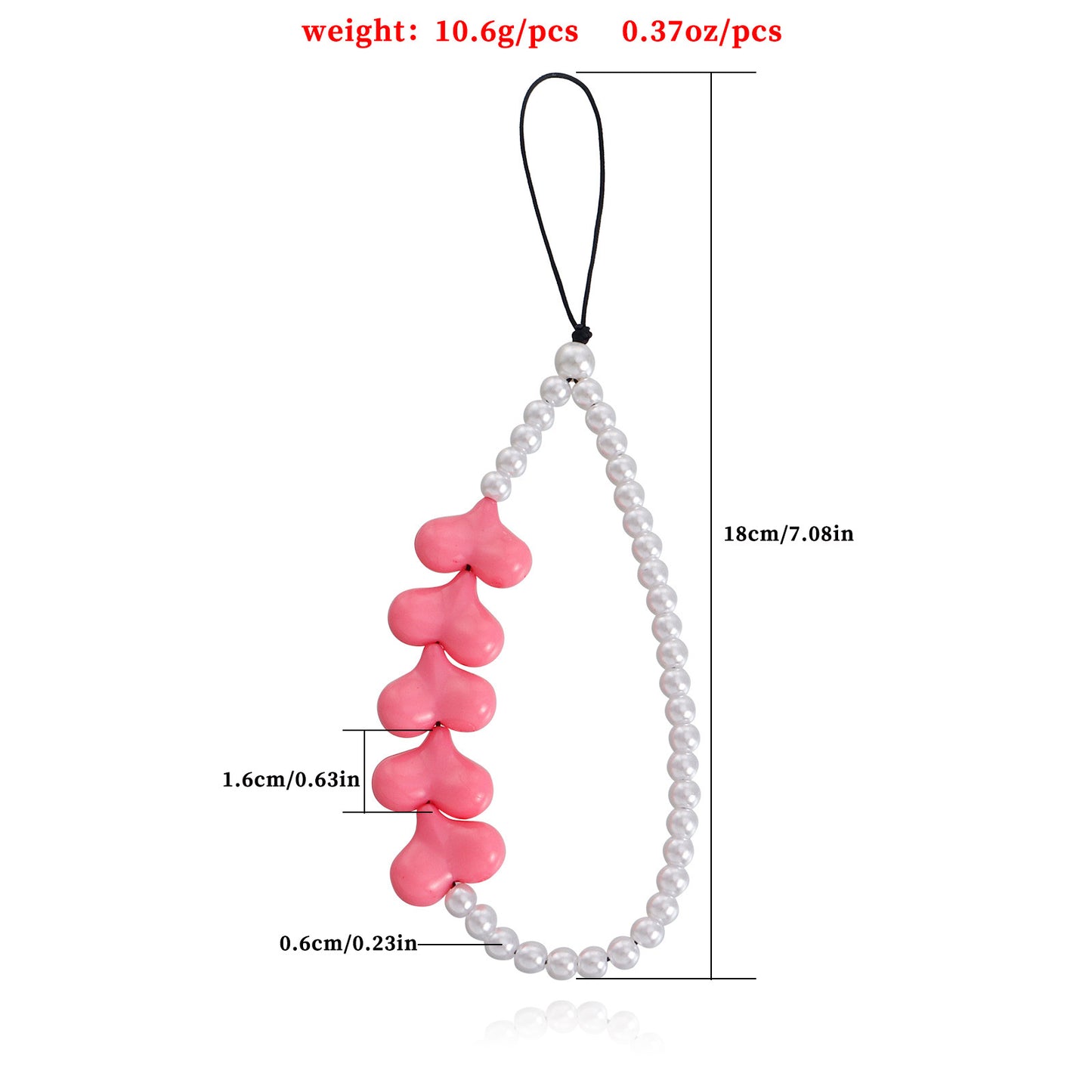 Cordón de teléfono geométrico de acrílico y perlas en forma de corazón con dije de aleación y acabado chapado para mujer