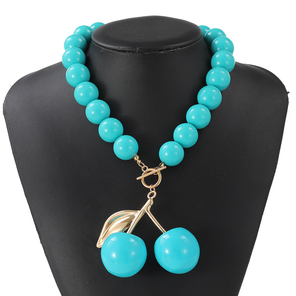 Personalized Cherry Pendant Acrylic Bead Necklace for Women