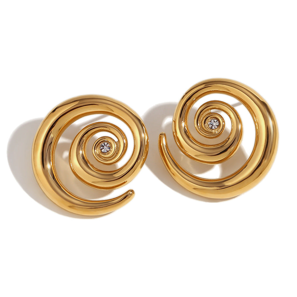 Fashionable Geometric Stainless Steel 18K Gold Plated Ear Cuffs with Micro-Pavé Zirconia and Spiral Design for Women