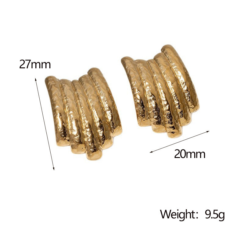 Vintage Geometric Stainless Steel Ear Studs for Women with 18K Gold Plating