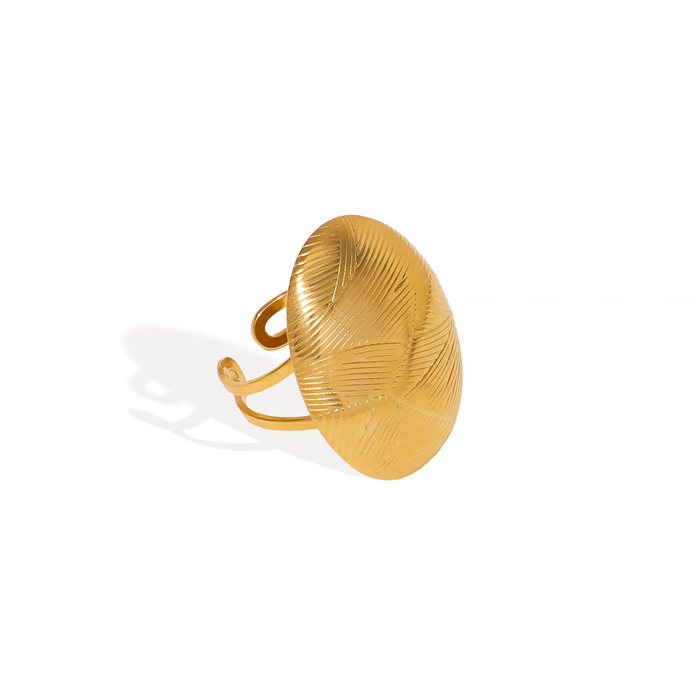 Minimalist Geometric Oval Stainless Steel Ring with Textured Surface and Open Adjustable Band