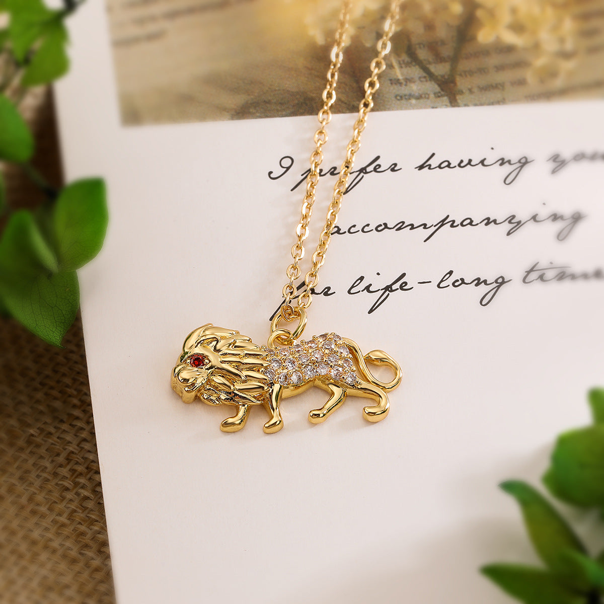 Minimalist Animal Pendant Necklace with Lion and Fox Motifs in Copper Geometric Design for Women