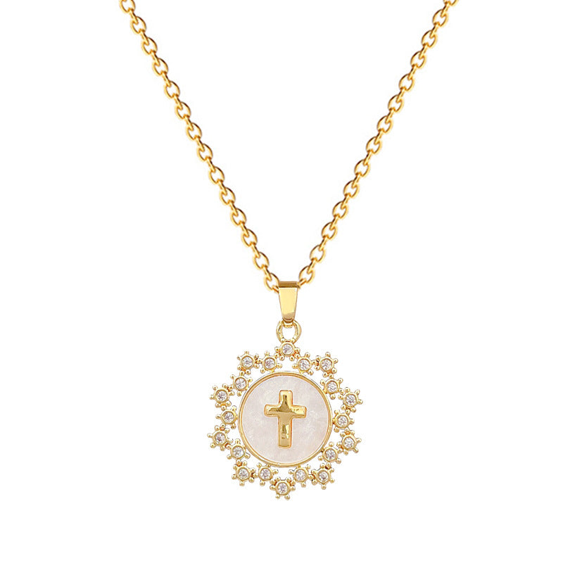 Minimalist Star and Cross Pendant Necklace for Women Stainless Steel Delicate Clavicle Chain with Rhinestone Accents