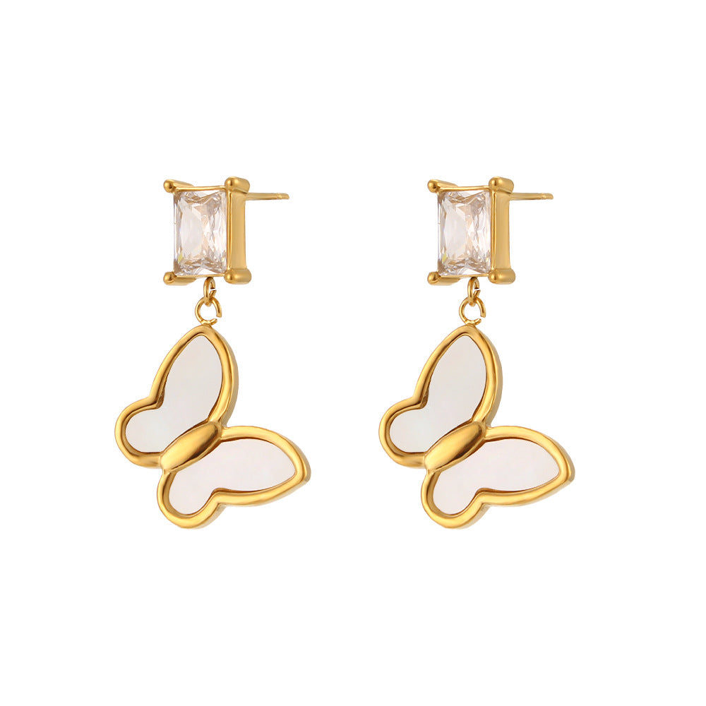 Fashionable Geometric Stainless Steel Earrings with 18K Gold Plating and Micro-Paved Colored Zircon for Women
