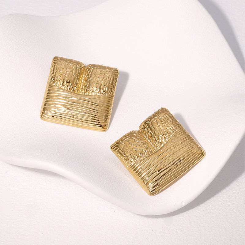 Vintage 18K Gold Plated Geometric Stainless Steel Earrings