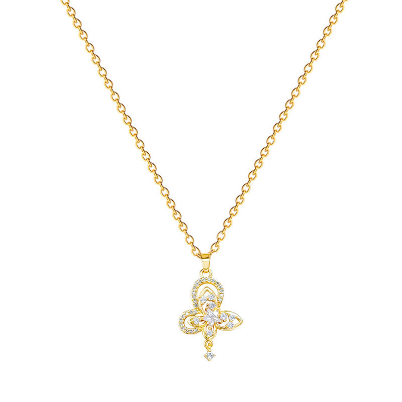 Collana con pendente a farfalla delicata da donna in acciaio inossidabile a doppio strato con design cavo e strass Catena clavicola elegante