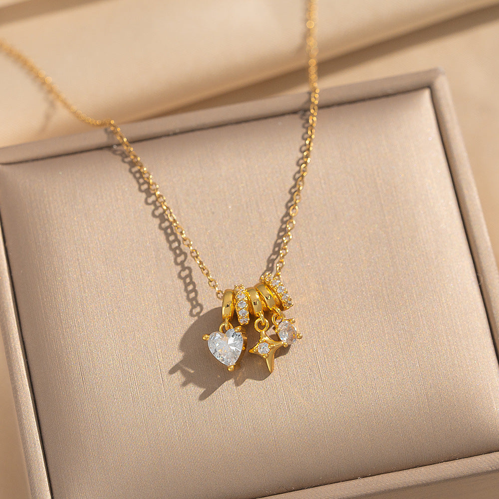 Collana di lusso a forma di cuore in rame placcato oro 18 carati con pendente in zirconia cubica su catena a O per donna