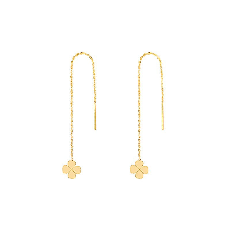 Minimalist Geometric Four-Leaf Clover Titanium Steel Drop Earrings for Women