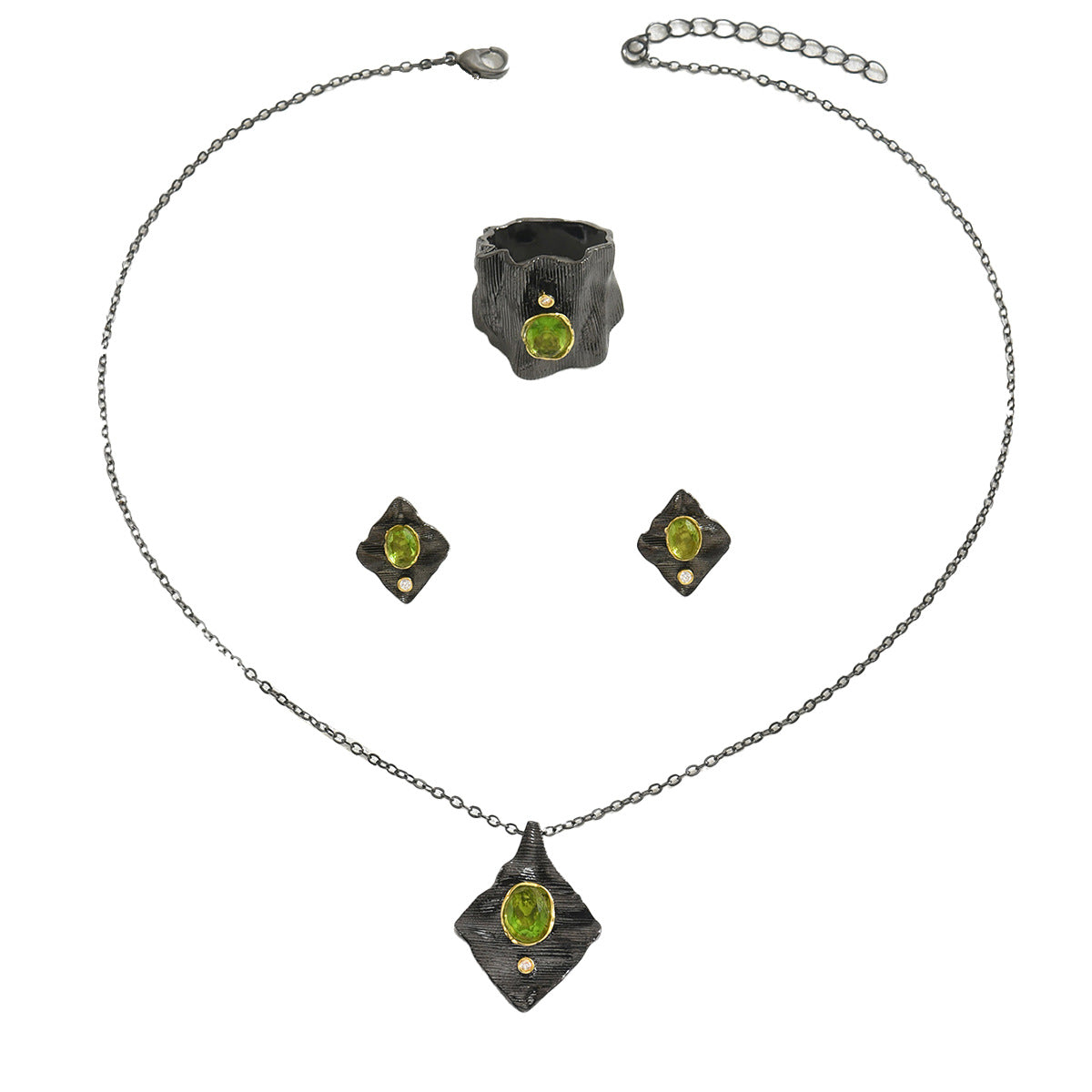 Conjunto de Anillo, Pendientes y Collar de Cobre con Circonita Irregular de Estilo Vintage para Mujer