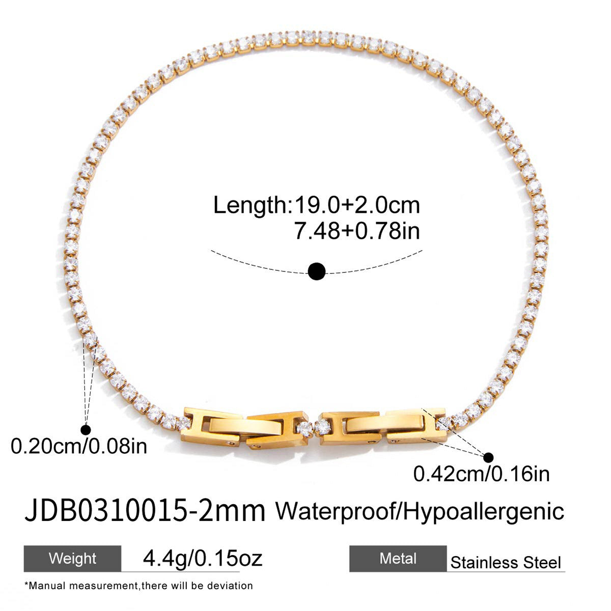 Minimalist Elegant Geometric Stainless Steel Plated Cubic Zirconia Tennis Bracelet for Women