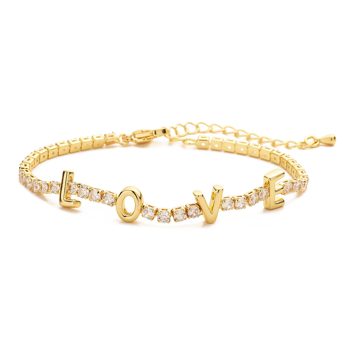 Minimalist Geometric Copper Bracelet with 18K Gold Plating and Zircon Inlay for Women
