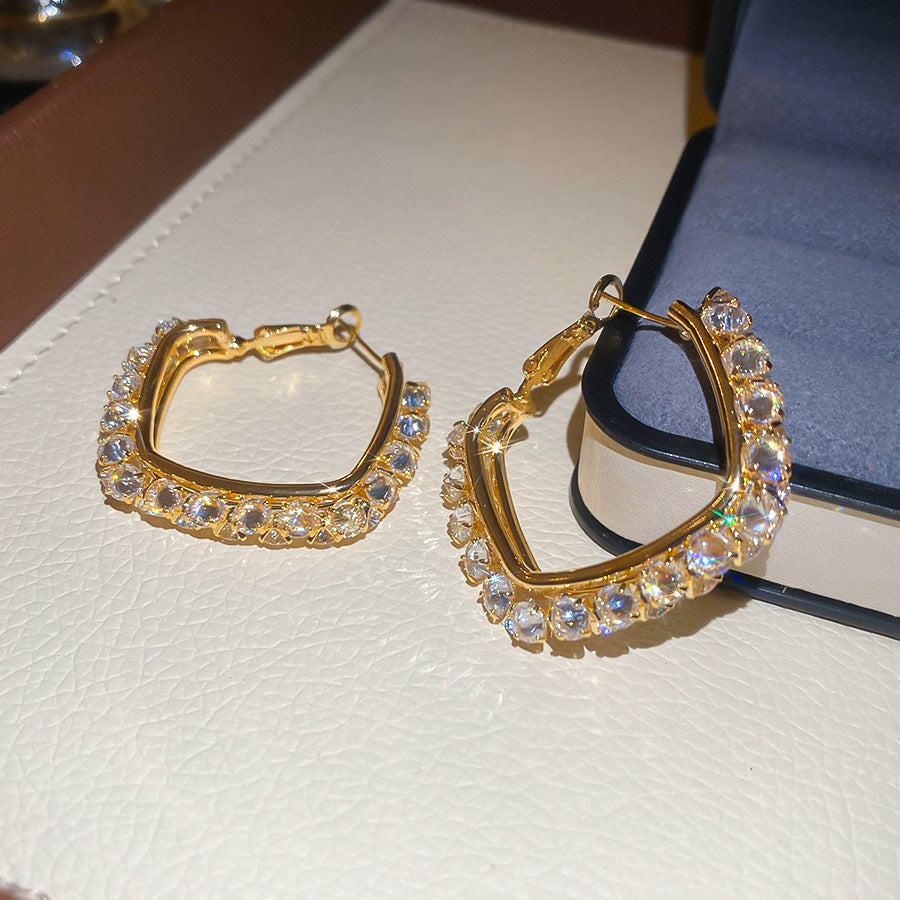 Minimalist Luxe Square Geometric Stud Earrings in Brass with Zircon Inlay for Women