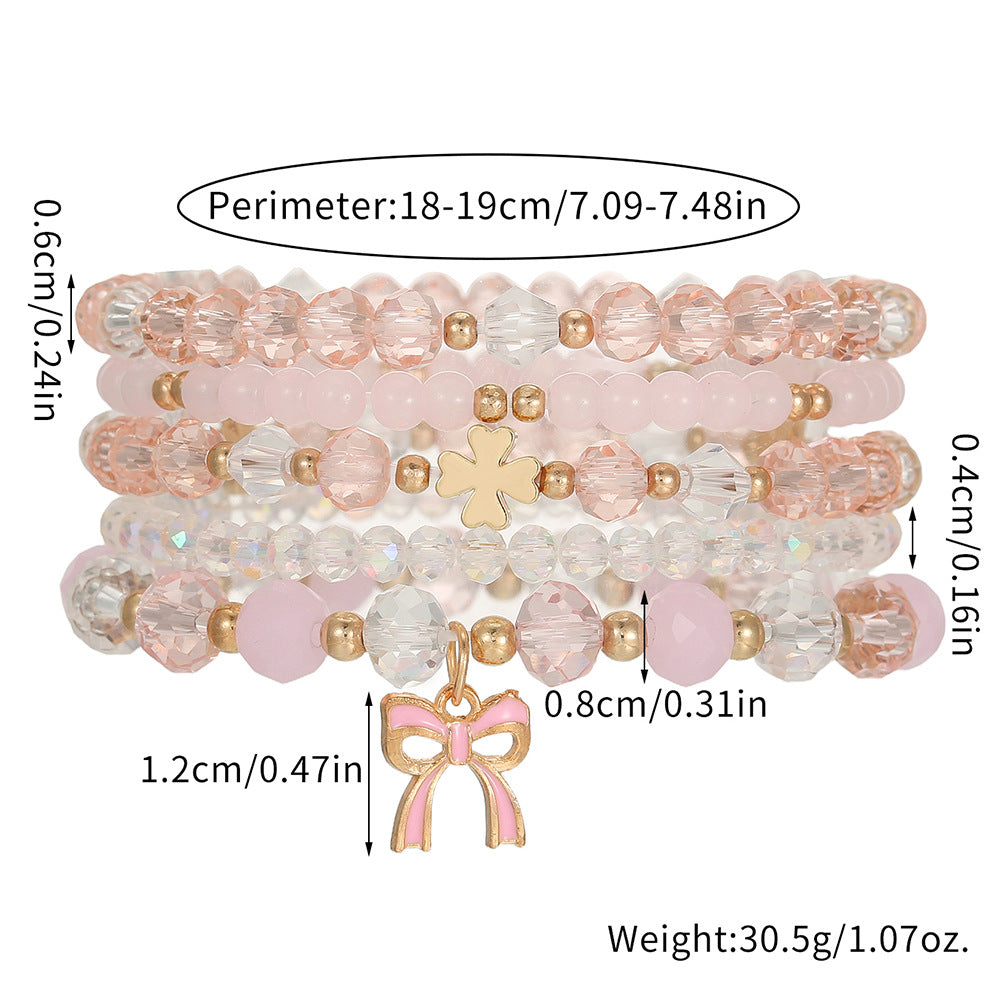 Bohemian Geometric Glass Alloy Bracelet with Pearl Crystal and Round Bow Knot Pendant for Women